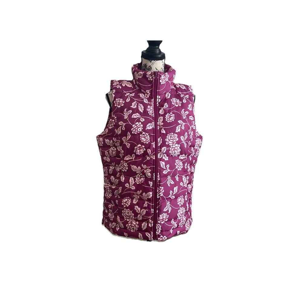 Lands’ End Purple Floral Quilted Vest Size M 10/12 Outdoor NatureCore Hiking
